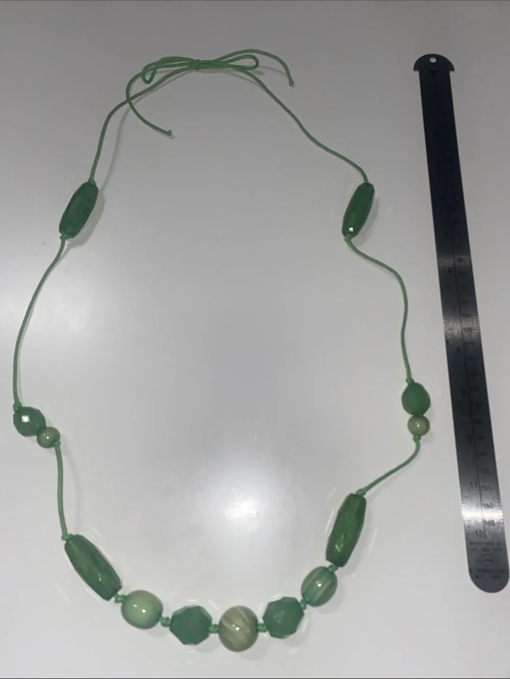 Vintage Chunky Long Green Beaded Necklace Boho